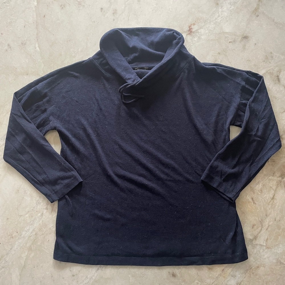 Navy blue cowl neck long sleeve shirt
